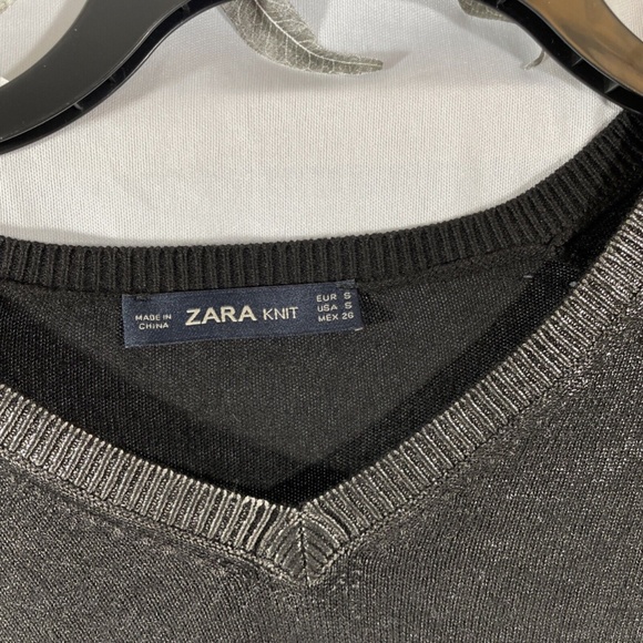 NEW Zara Knit [ Small ]‎ V Neck Metallic Long Sleeve Top Sweater Black/Gold - Picture 9 of 14